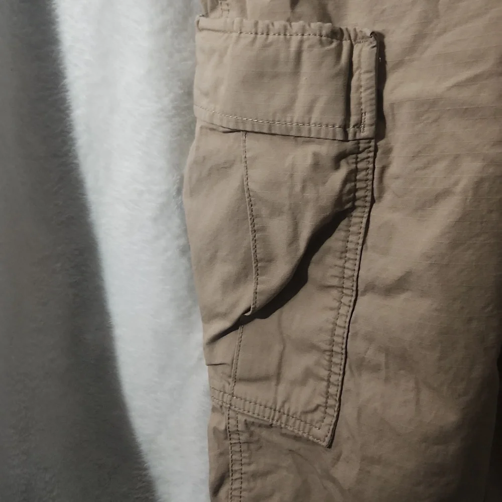 Levi Strauss &‎ Co Mens Khaki Tan Cargo Shorts Ripstop Drawstring Hem Pockets